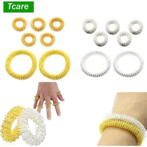 Tcare 5Pcs Acupressure Massage Rings + 2Pcs Wrist Massage Rings, Chinese Medicine Pain Therapy Finger Circulation Massage Ring