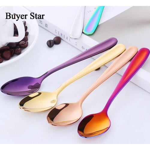 Buyer Star 4pcs Stainless Steel Mini Spoon Rainbow Ice Cream Dessert Coffee Gold Tea Scoops Kitchen Flatware For Afternoon