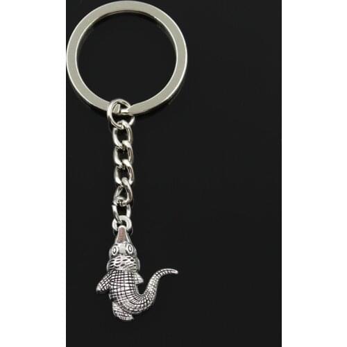 Fashion 30mm Key Ring Metal Key Chain Keychain Jewelry Antique Silver Color Plated Crocodile Alligator 26x20mm Pendant