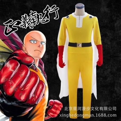 One Punch Man Cosplay Costumes Saitama Cosplay Jumosuits+Cloak+Belt+Hat+Gloves Full Set for Halloween Party