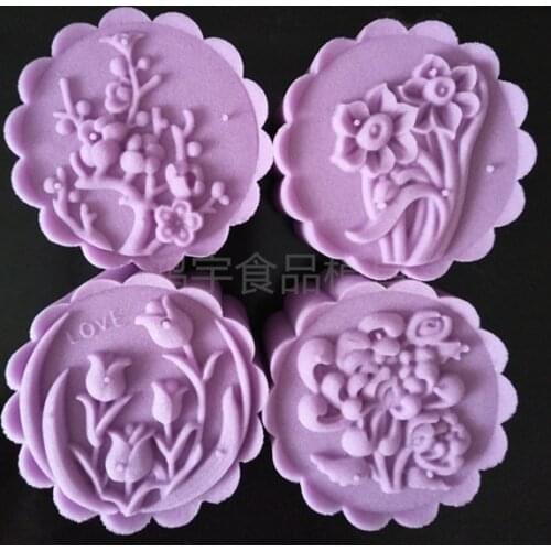 DIY Handmade Kitchen Tools 50g Tulip Three-dimensional Arched Hand-pressed Mid-Autumn Festival Moon Cake Mold 4 Piece Set
