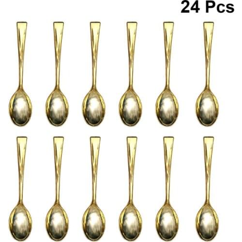 24PCS Plastic Disposable Golden Mini Spoon Set Plastic Imitate Metal Flatware For Barbecue Party Picnic Dessert Spoon