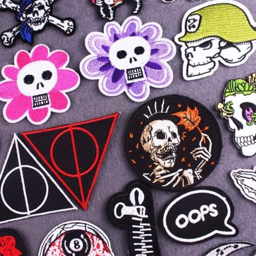 Punk Patch DIY Embroidered Patches for Clothes Iron on Patch on Clothes Skull Custom Stickers Patches On Jeans Badge Stripe