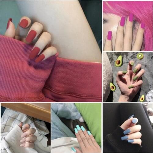 Multiple candy pure color false nails Matte cute fake nails Japanese Middle-long size lady full nail tips