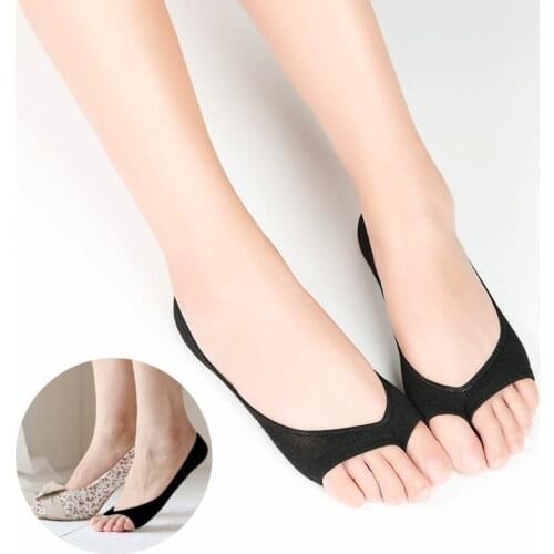 3 Pairs/Lot Womens Bamboo Open Toe Socks Summer Thin No Show Non Slip Socks with Two Fingers Breathable Invisible Shoes Liners