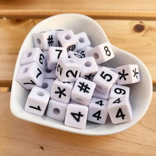 Newest Cube Number Beads 10mm Cube Square Shape White with Black 0-9 # @ * Printing Plastic Acrylic Jewelry Beads 540pcs/Lot