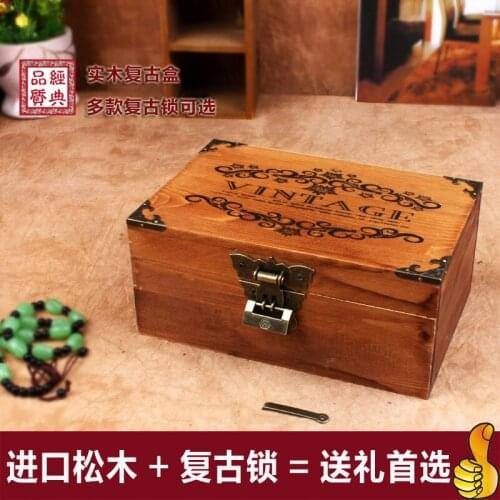 Zakka retro hot new small wooden box with lock storage box finishing the desktop storage box to do the old wooden wood