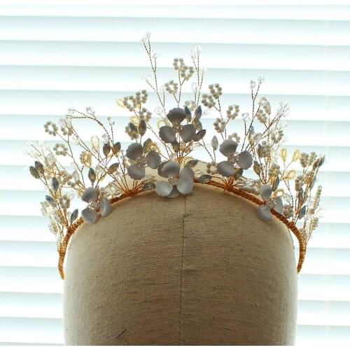 Luxury Elegant Bridal Headdress Millet Crystal Beads Rhinestone Cloth-Flower Princess Crown for Wedding Perform Studio O638