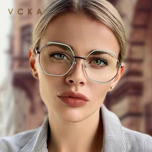 VCKA Fashion Polygon Reading Glasses Men Big Frame Anti Blue Light Computer Reader with Big frame Eyewear+0.75 1.75 to +600