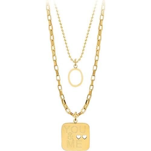 316L Stainless Steel Double Layered With English Letters YOU& Me Pendant Necklace No Fade