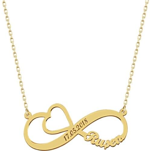 Love Infinity Personalized Nameplate Necklace 925 Silver Custom Name Necklace Gold Plated Heart Anniversary Necklace