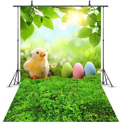 MEHOFOTO Easter Eggs Chicken Spring Scenery Green Grass Photo Background Flowers and Trees Newborn Backdrop for Supplies 209