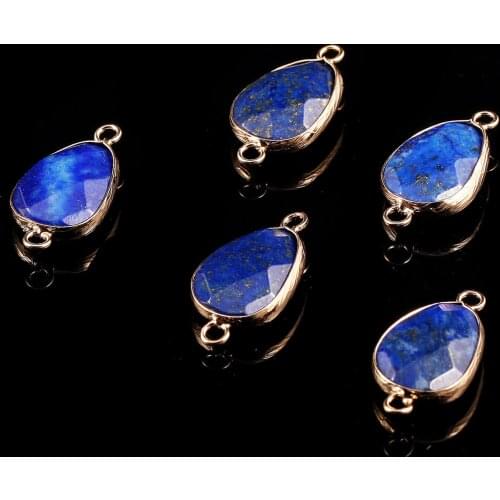 Natural Stone Rose Quartzs Lapis Lazuli Pendants Faceted Double Hole Connector Charms For DIY Jewelry Making Necklace Bracelet