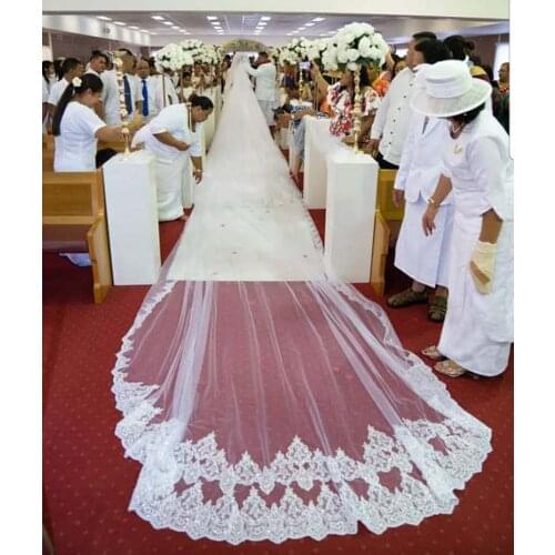 Luxury 10 Meters Long Wedding Veil with Comb Cover Face Bling Sequins Lace Edge 2 Layer Bridal Veil Wedding Accessores