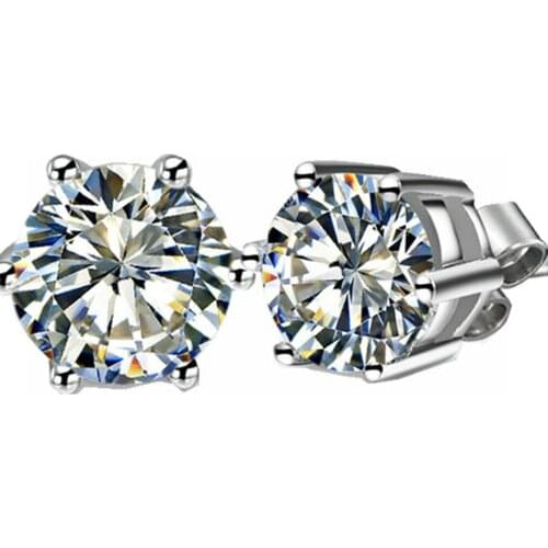 Solid 14Karat White Gold new 0.5Ct/Piece Round Cut Lab Grown Diamond Six Claw Stud Earrings Fancy Jewelry