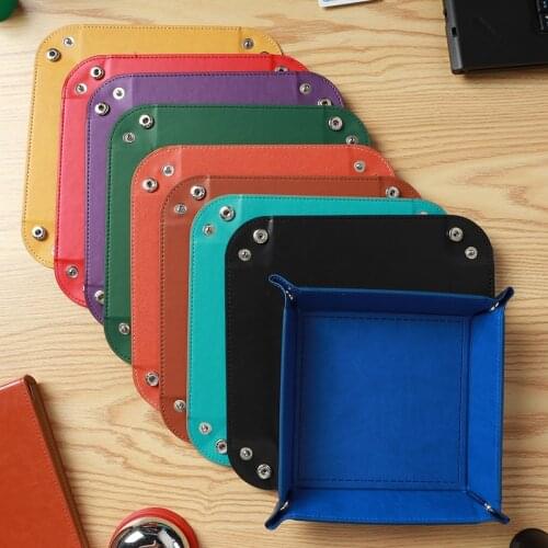 Foldable Quadrilateral Dice Tray Box Club Dice Key Wallet Coin PU Leather Storage Box Board Games with 9 Colors