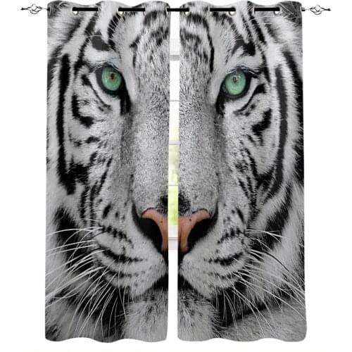Animal Green Eyes White Tiger Face Blackout Curtains For Living Room Window Curtains For Bedroom Kitchen Curtains Drapes Blinds