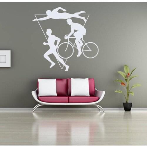 Triathlon Multiple-Stage Swimmer Bicycle Swimming Cycling Vinyl Home Decor Wall Sticker Sport Decals Room Wallpaper Mural S225