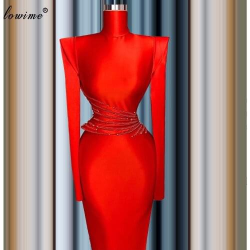 2 Designs Red Formal Evening Dresses Mermaid Long Sleeves Muslim Evening Gowns Simple Women Celebrity Dresses Robe Longue