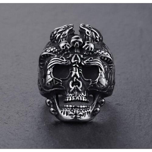 High Quality Jewelry 316L Stainless steel Punk dragon head skull ring for men Fashion Jewelry male rings anel Accessories