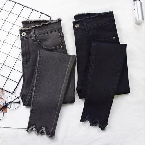 2019 Women Jeans High Elastic Stretch Jeans Female Washed Denim Skinny Female Ankle Pencil Pants Stretch Streetwear Trousers