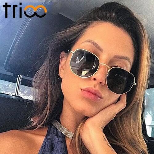 TRIOO Chic Small Square Design Sunglasses Women Unisex Retro Gold Frame Sun Glasses Mirror Color Lens Shades Gafas de sol