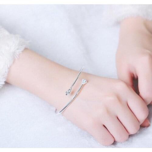 Lotus Fresh Literary Gift 925 Sterling Silver Temperament Female Trendy Resizable Opening Bangles SBR007