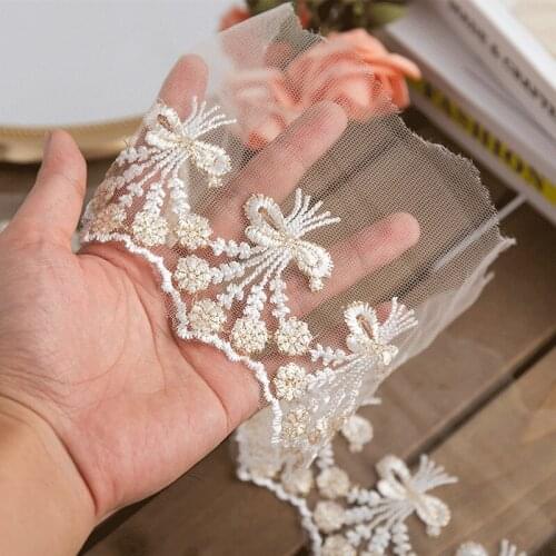 15Yards Bows Motif Applique 12cm Lace Trim Tulle Fabric Embroidered Ribbon for Lolita Clothing Accessories Free Shipping