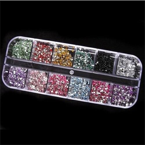 2MM 12 Colors 1200Pcs/lot Round Rhinestones Hard Case Nail Art Tips Stickers Acrylic Uv Gel Nail Decal Decor Makeup Tool