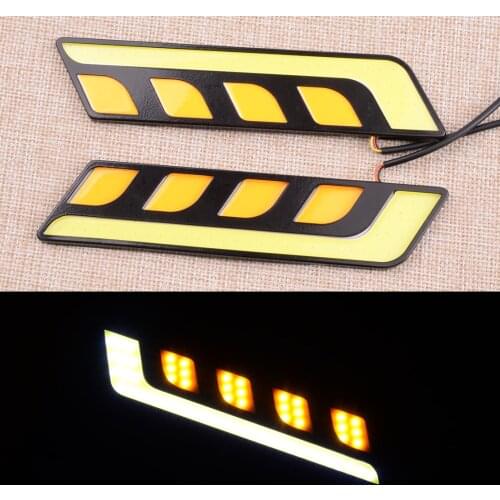 2Pcs/Set Car White & Amber Waterproof 12V COB LED DRL Driving Daytime Running Lamp Fog Light Fit for Universal