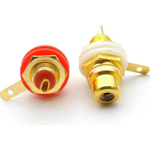 20pcs/lot Gold Plated RCA Female plug Jack Audio Socket Amplifier Chassis Socket Red&white