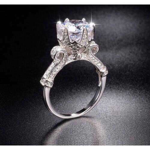 Promotion!!! Real Solid 100% 925 Sterling Silver Lotus flower Rings Wedding Jewelry for Women 4ct Simulated Diamond Ring