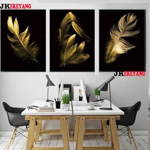 3pcs 5D Diy round/square diamond painting Golden feathers Diamond Mosaic Embroidery cross stitch Y4202