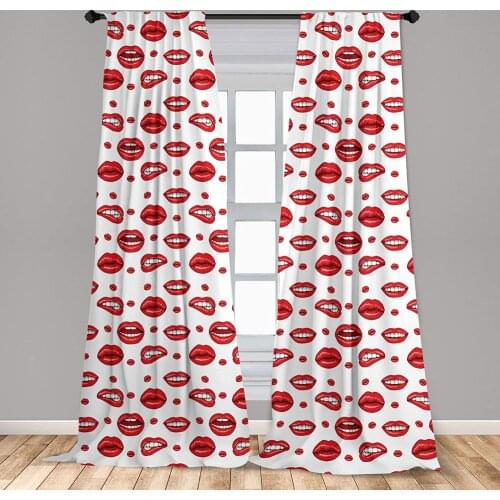 White Vermilion Vintage Curtain Various Women Lip Forms in Several Gestures Sad Nervous Happy Window Treatment Living Room