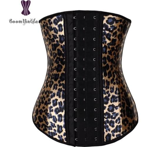 Free shipping 100% cotton 3 hooks leopard print waist cincher shaper women slimming shaperwear steel boned latex corset 882