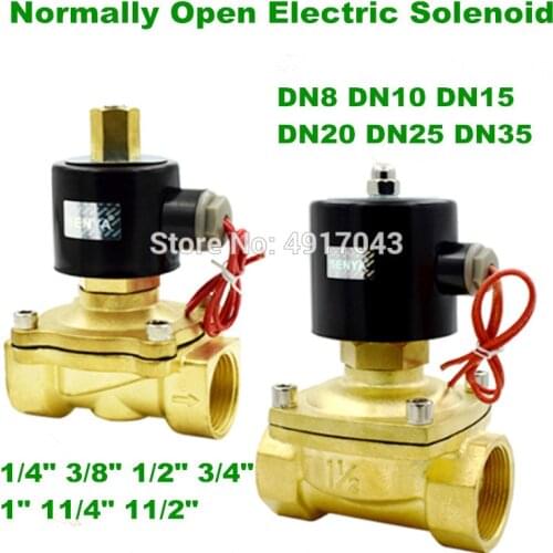 Free shipping 1/4" 3/8" 1/2" 3/4" 1" Normally Open N/O Brass Electric Solenoid Valve 12V 24V 220V Pneumatic Valve for Water Oil