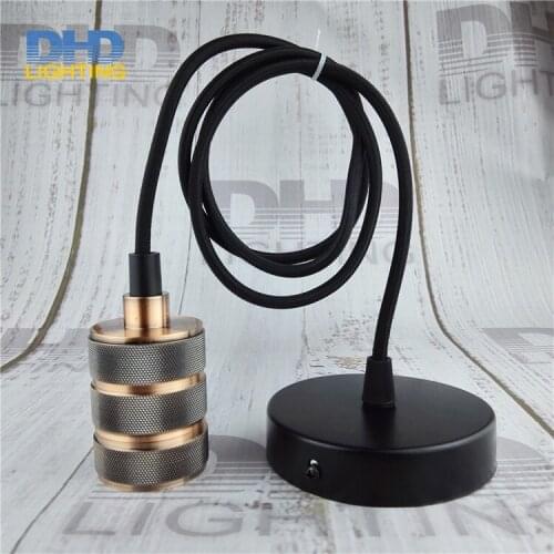 Free shipping sample order vintage Antique copper aluminum E27 lamp holder with fabric wire and canopy edison DIY fixture