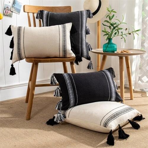 Boho Style Cushion Cover 45x45cm/30x50cm Black Ivory Handmade Neutral Decoration Pillow Cover For Sofa Bed Pillow Case