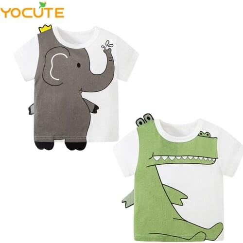 Childrens Clothing Kids T-shirts 2021 Summer New Boys T-shirt Korean Pure Cotton Short Sleeve Fashion Animal Printing Top Wear