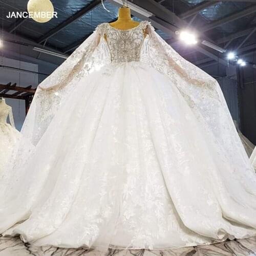 HTL2000 Elegant Extravagant Sequin Crystal Pearls Wedding Dress 2020 O-Neck Tank With Sleeveless Lace Up Back