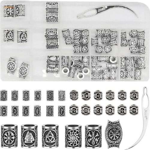 J78F Viking Rune Alphabet Character Beads Beard Beads for Men 61 Pieces Set