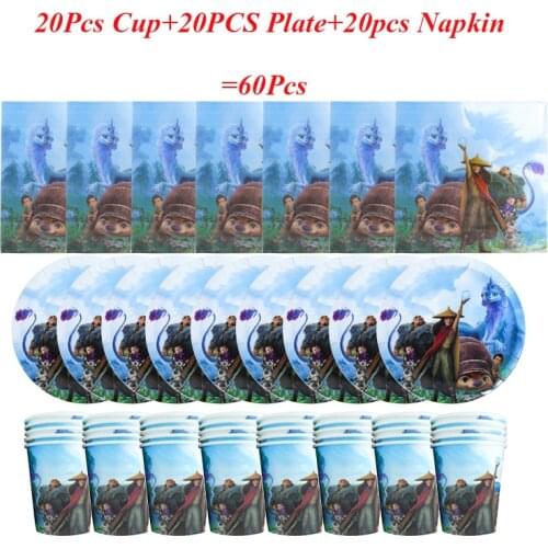 Hot Sale Raya and The Last Dragon 60PCS/lot Family Party Disposable Tableware Birthday Party Baby Shower Cup Plate Napkin Supply