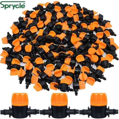 SPRYCLE 200PCS 4/7mm Hose Barb Mini Valve Garden Irrigation Water Flow Control Shut-Off 1/4 Inch Drip Irrigation Watering Flower