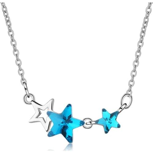 TJP New Top Crystal Star Pendant Necklace Girls Accessories Fashion Women 925 Sterling Silver Necklace Female Birthday Gift Lady