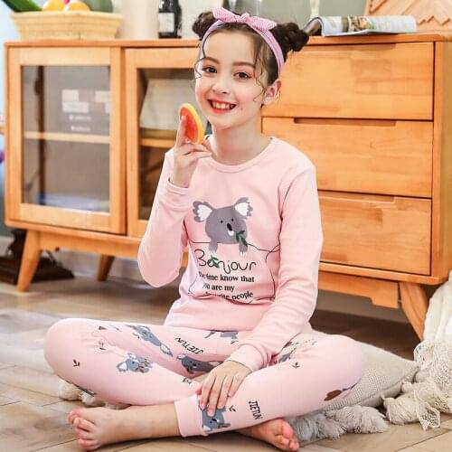 Girls autumn pants set cotton medium and large children girl pajamas children warm underwear cotton sweaterspringautumnandwinter