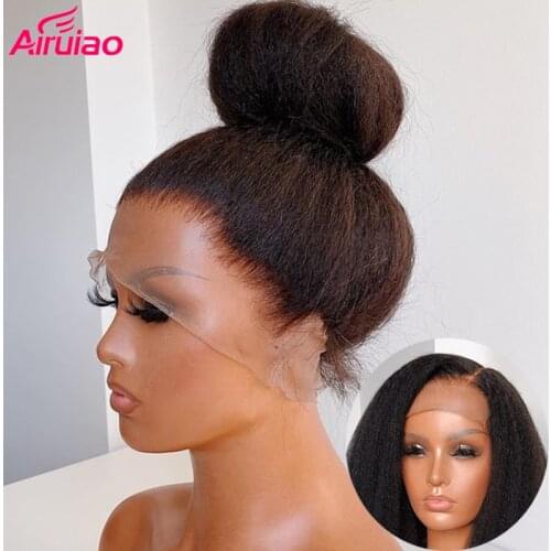 Kinky Straight 360 Lace Frontal Wig HD Transparent 13x6 Lace Front Human Hair Wigs For Women Pre Plucked with Baby Hair Remy