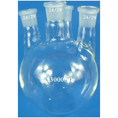 Four-necked flask Reaction flask Standard mouth 3000ml / 24 * 4 round bottom flask