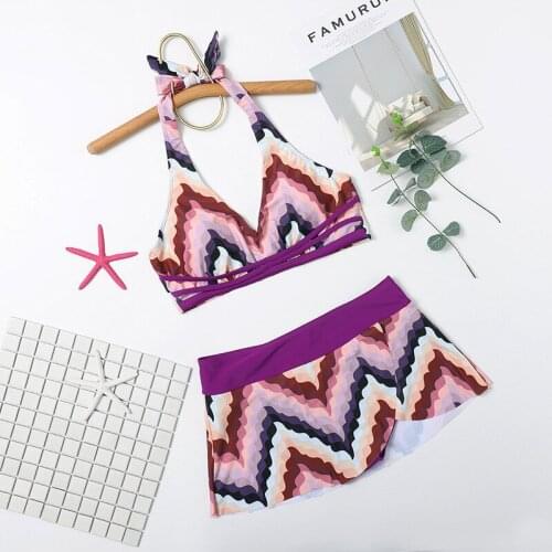 Sexy Triangle Push Up Bikini Swim Skirt String Bandage Bikinis Women Stripe Swimsuit Swimdress Swimwear Bathing Suit Beachwear