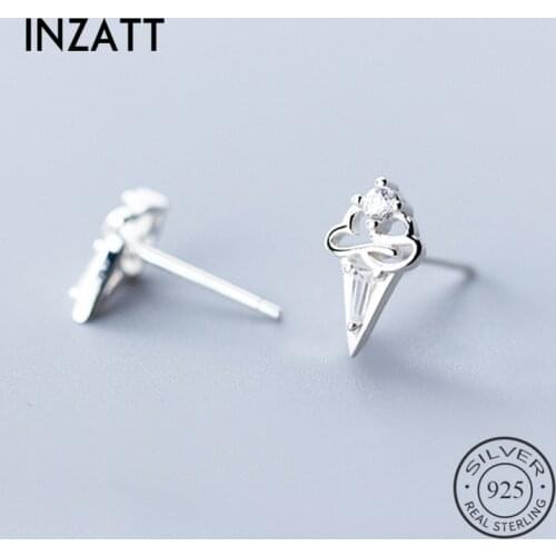 INZATT Real 925 Sterling Silver Zircon Ice cream Stud Earrings Fashion Women Fine Jewelry Party Cute Minimalist Accessories Gift