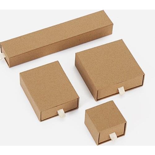12pcs Jewelry Box Brown Craft Paper Box for Necklace Bracelet Earring Ring Brooch Packing Display Wholesale